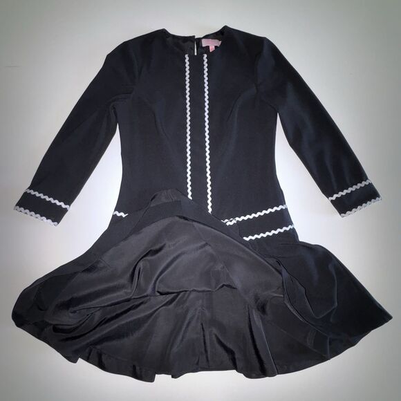 Ted Baker Black & White Gilla Drop Waist Dress Bow Ric Rac Trim US Size 4 - Picture 7 of 15